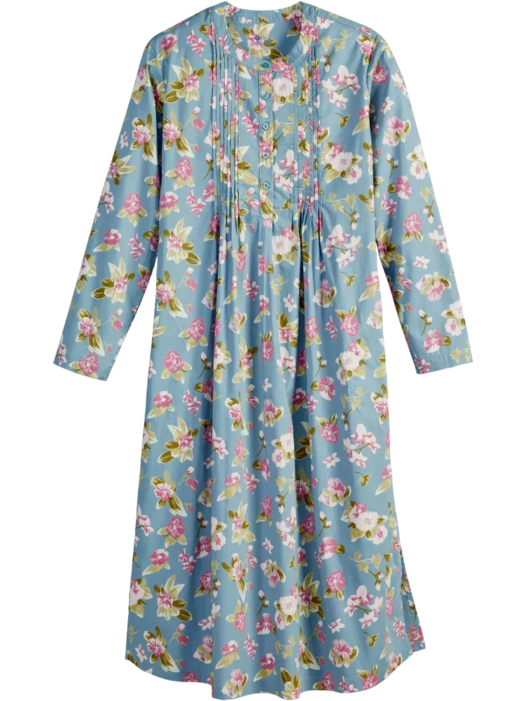 Ella Simone Pintuck Floral Long Cotton Nightgown