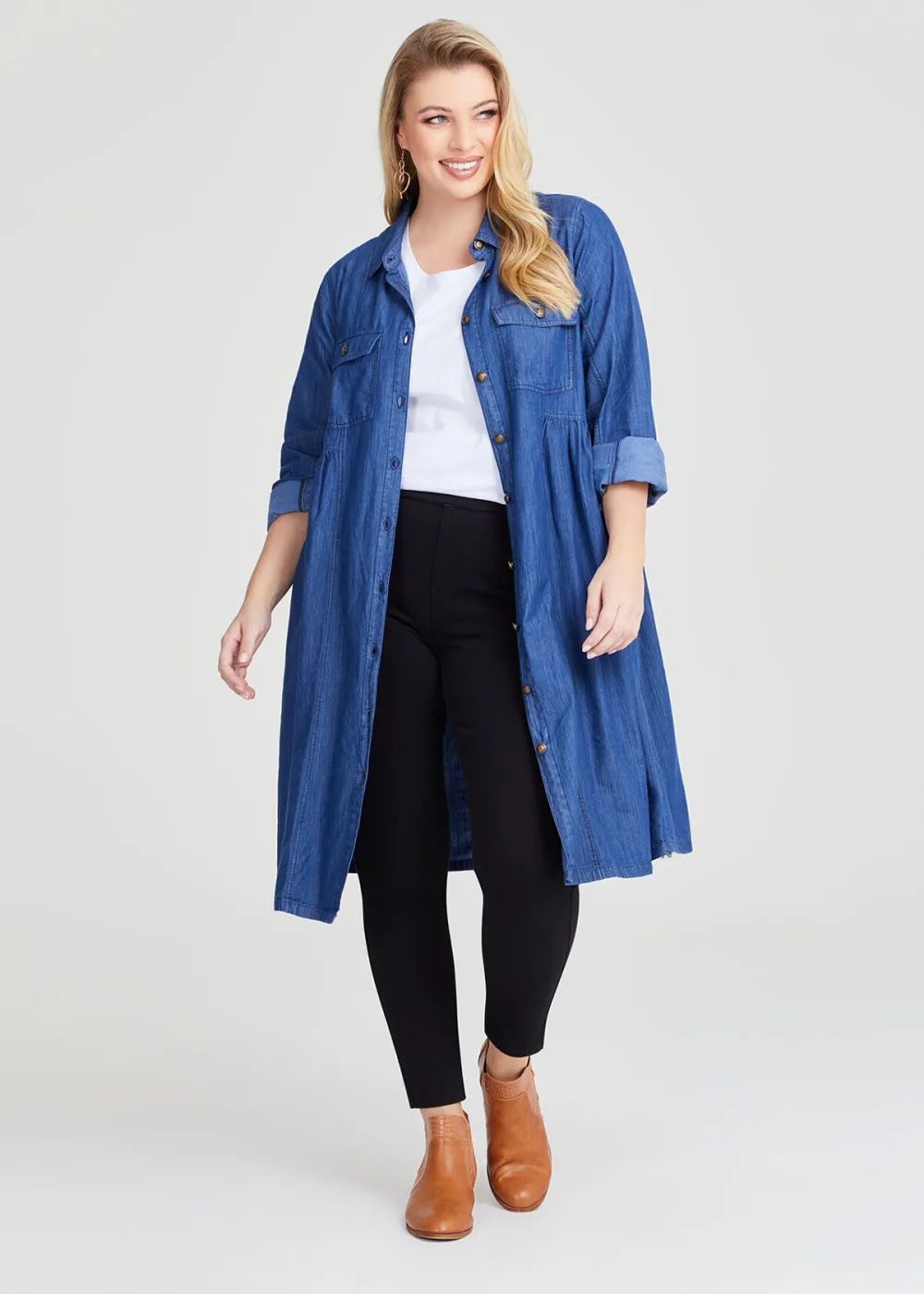 Cotton Button Thru Denim Dress
