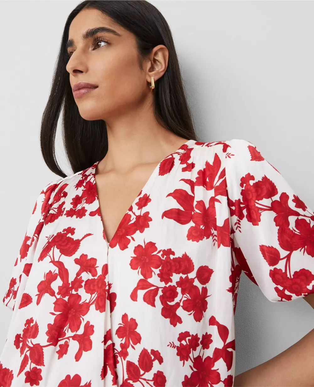 Tropical Bubble Hem Wrap Blouse