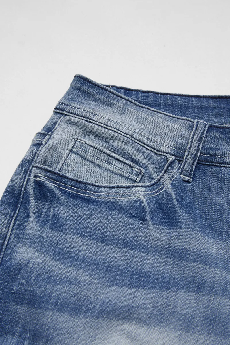 Wash Cut Out Low Waist Denim Bermuda Shorts
