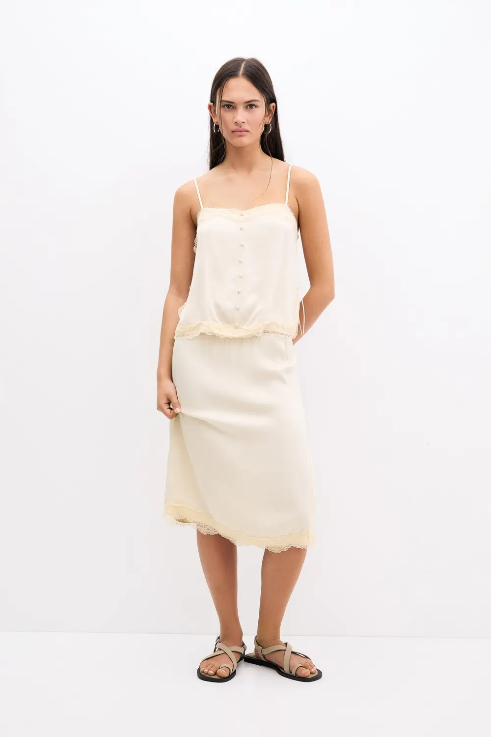 Strappy lace-trimmed camisole top