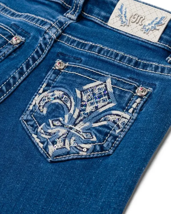 Girls Barely There Fleur De Lis Bootcut Jeans