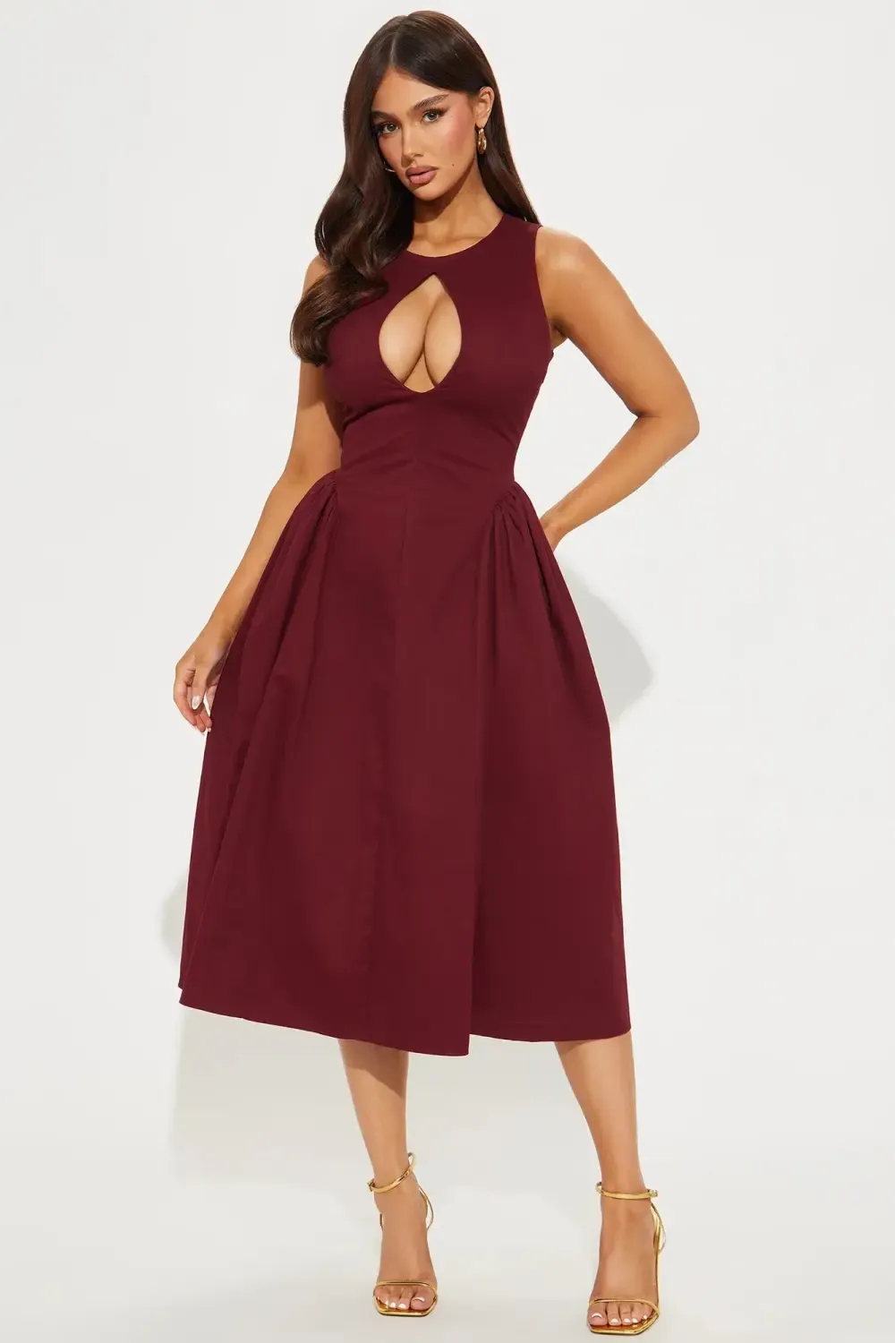Gentle Touch Ruched Midi Dress - Burgundy