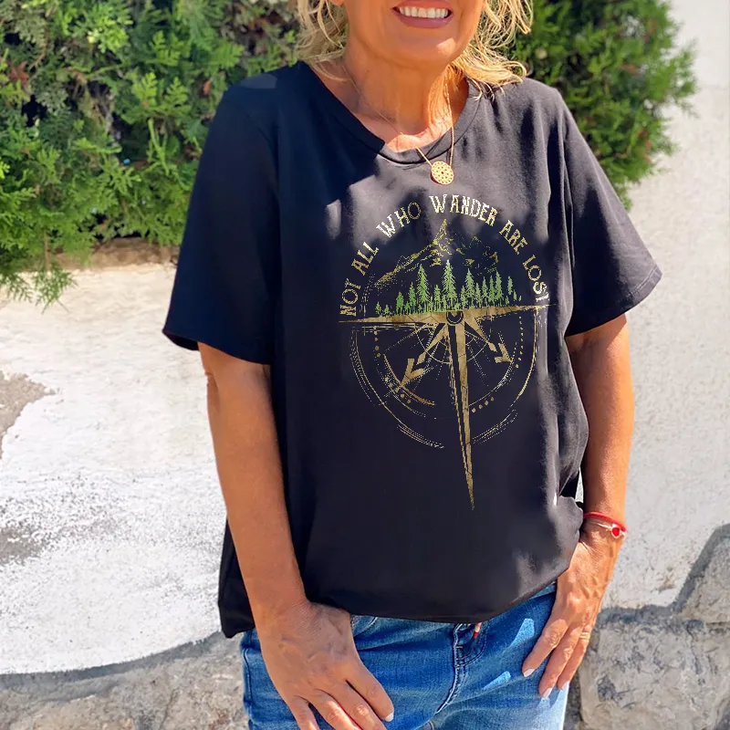 Not All Who Wander Are Lost Scenery Printed Graphic Crew neck Tees