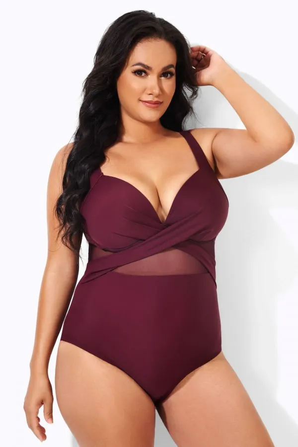 Black Cut Out Mesh Underwire One Piece Swimsuit