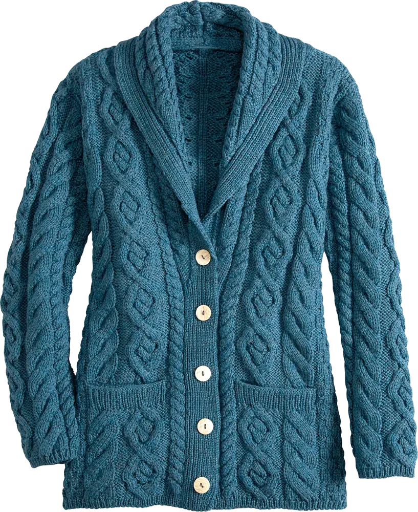 Women's Irish Supersoft Wool Shawl-Collar Cardigan
