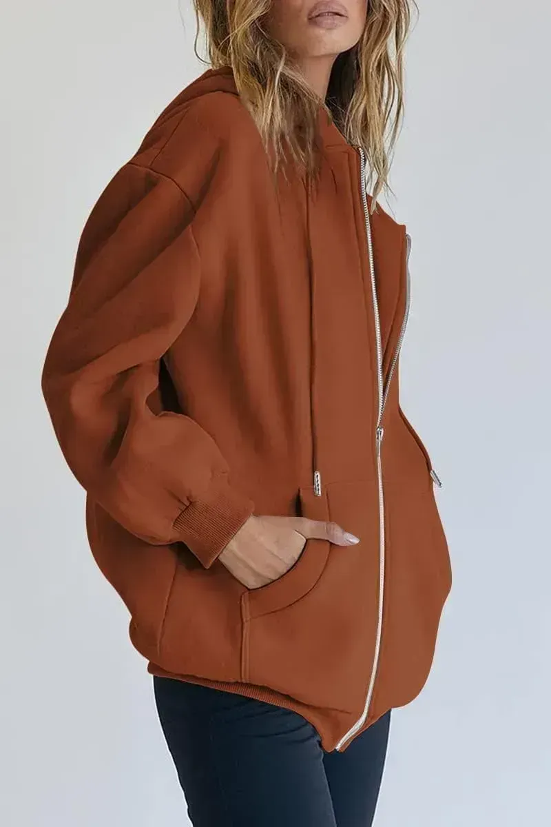 Women's Cute Hoodies Teen Girl Fall Jacket Oversized Sweatshirts Casual Drawstring Zip Up Y2K Hoodie with Pocket