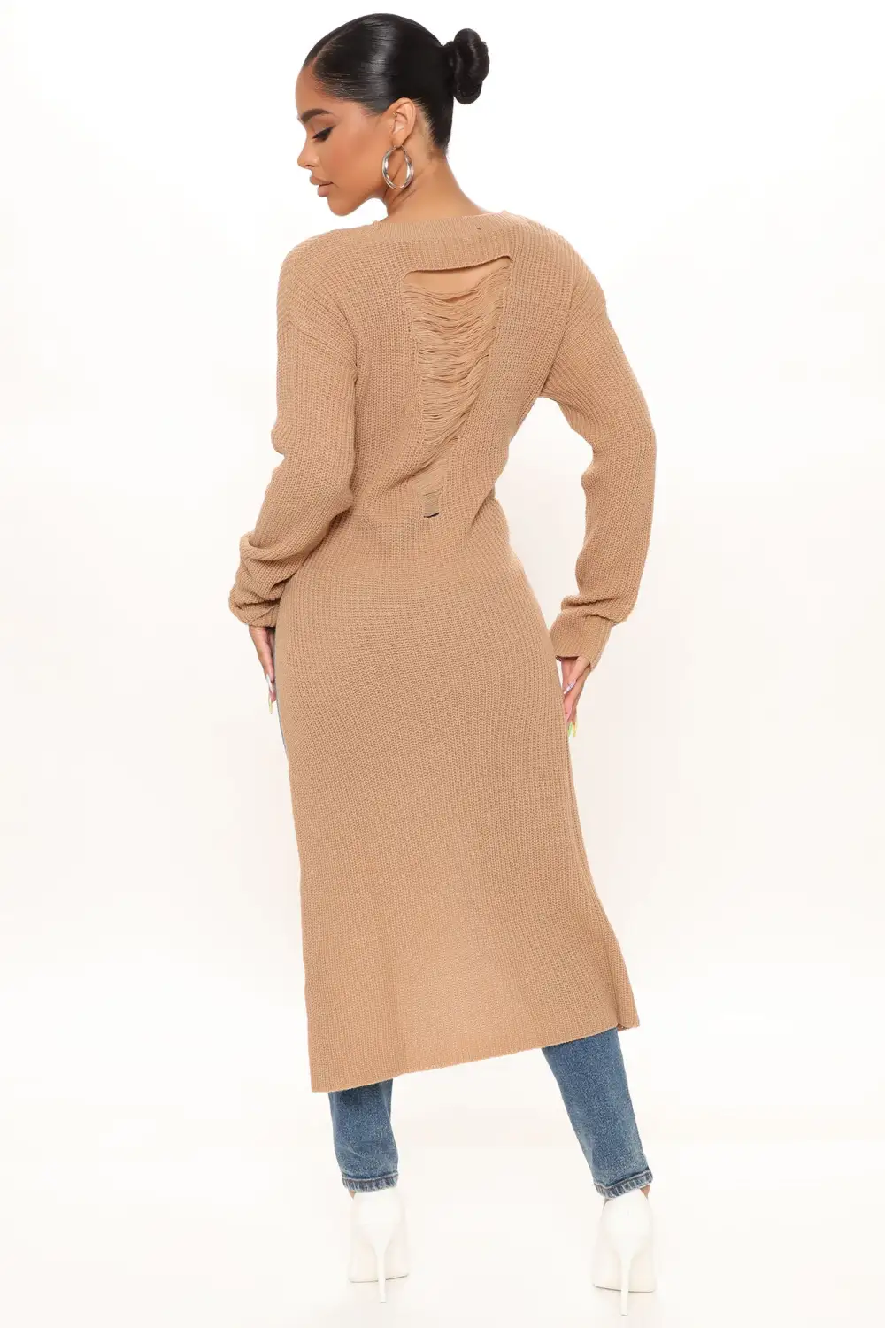 Kara Tie Front Sweater - Tan