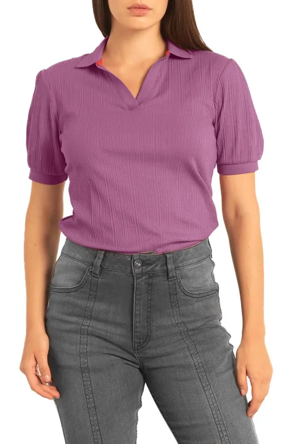 Women's Ribbed Cotton Slim Fit Polo Shirt