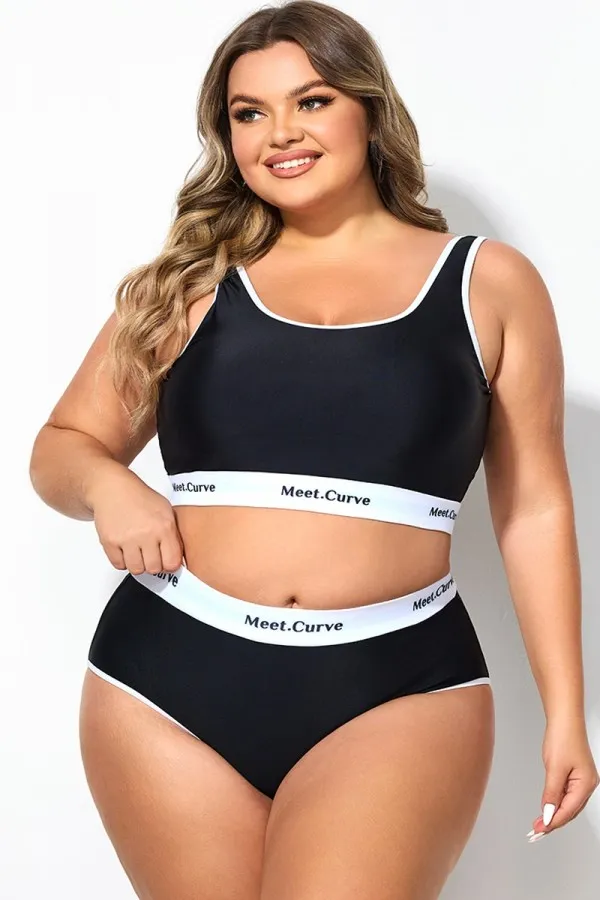 Plus Size Wireless Color Banding Scoop Bikini Top
