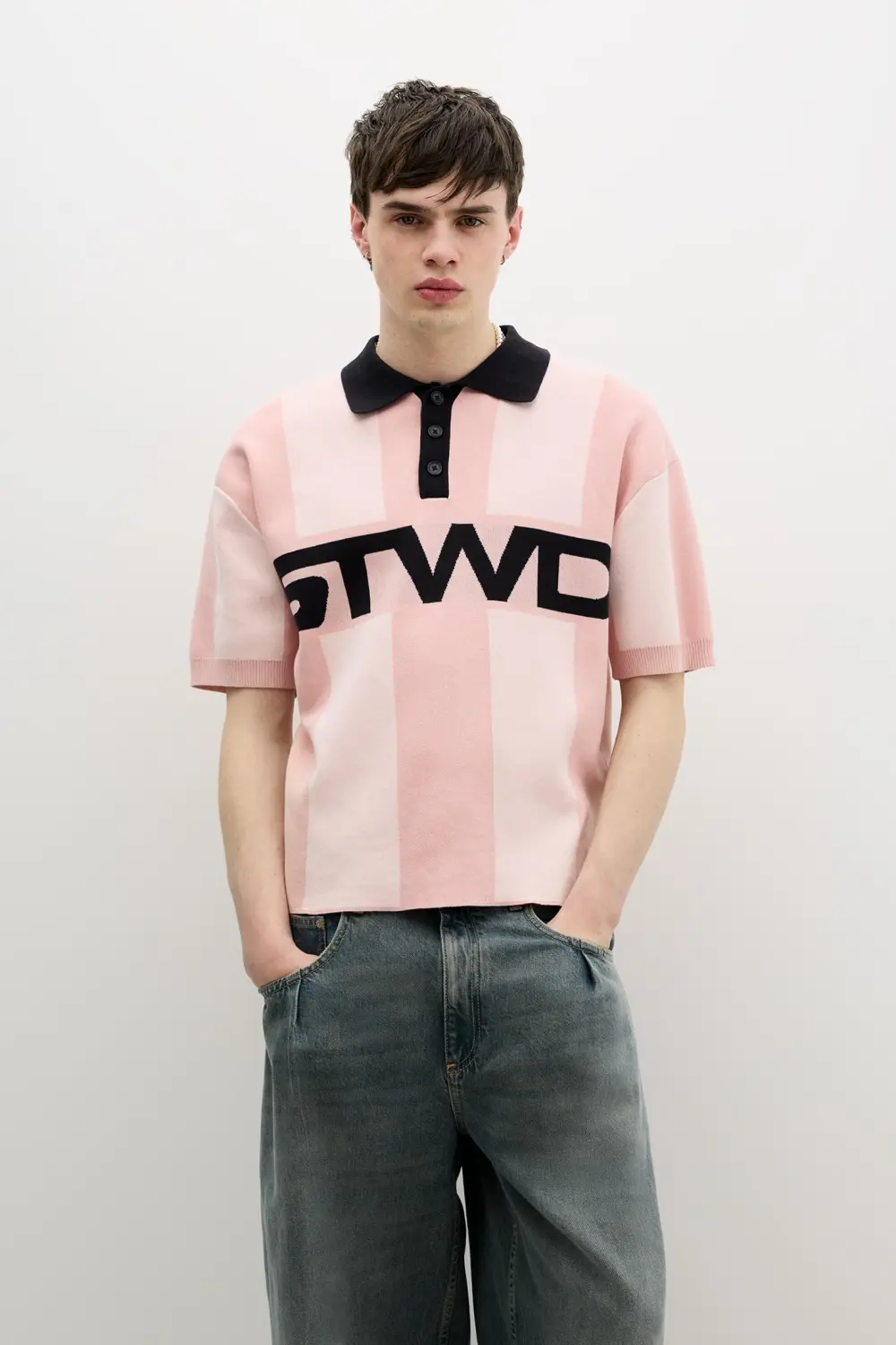 Striped STWD knit polo shirt