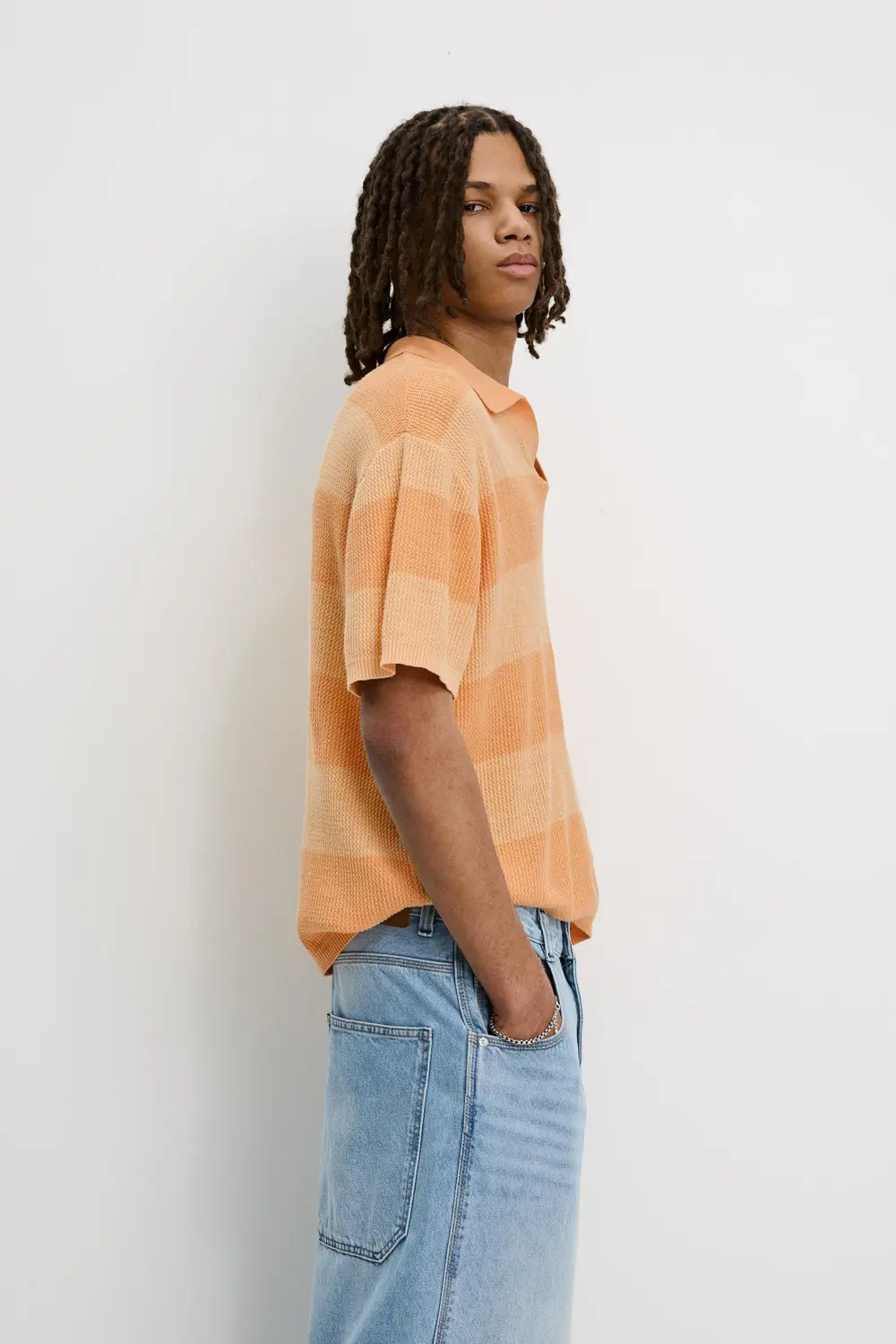Textured striped polo shirt