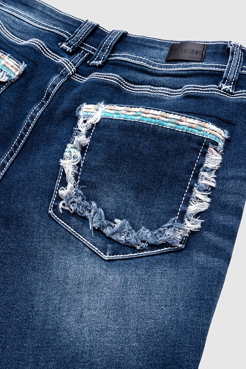 Ripped Roll Hem Wash Stretchy Low Waist Capri Jeans