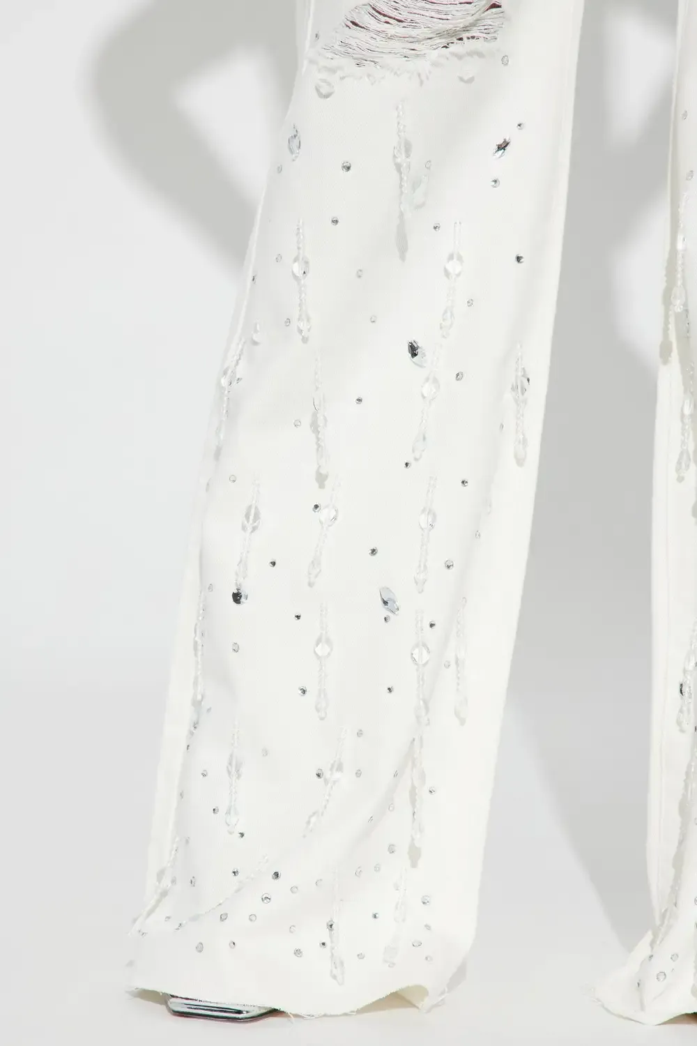 Oh So Icy Embellished Non Stretch Wide Leg Jean - White