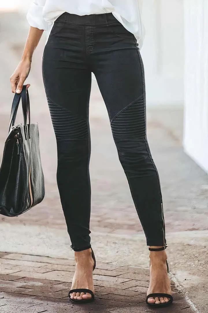 Slant Pocket Zip Side Seam Detail Mid Waist Skinny Jeans