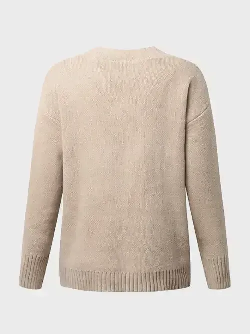V-Neck Long Sleeve Knit Top Sweater AC