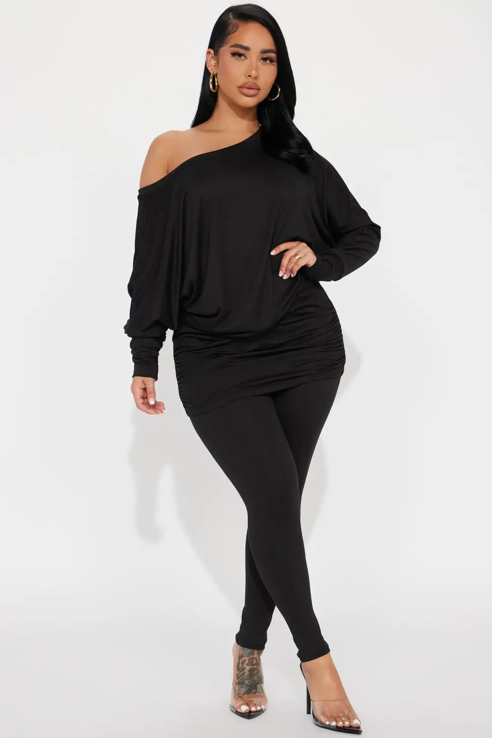 Camila Off Shoulder Legging Set - Black
