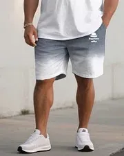 Big & Tall Men's Gradient Contrast Color T-Shirt and Shorts Suit