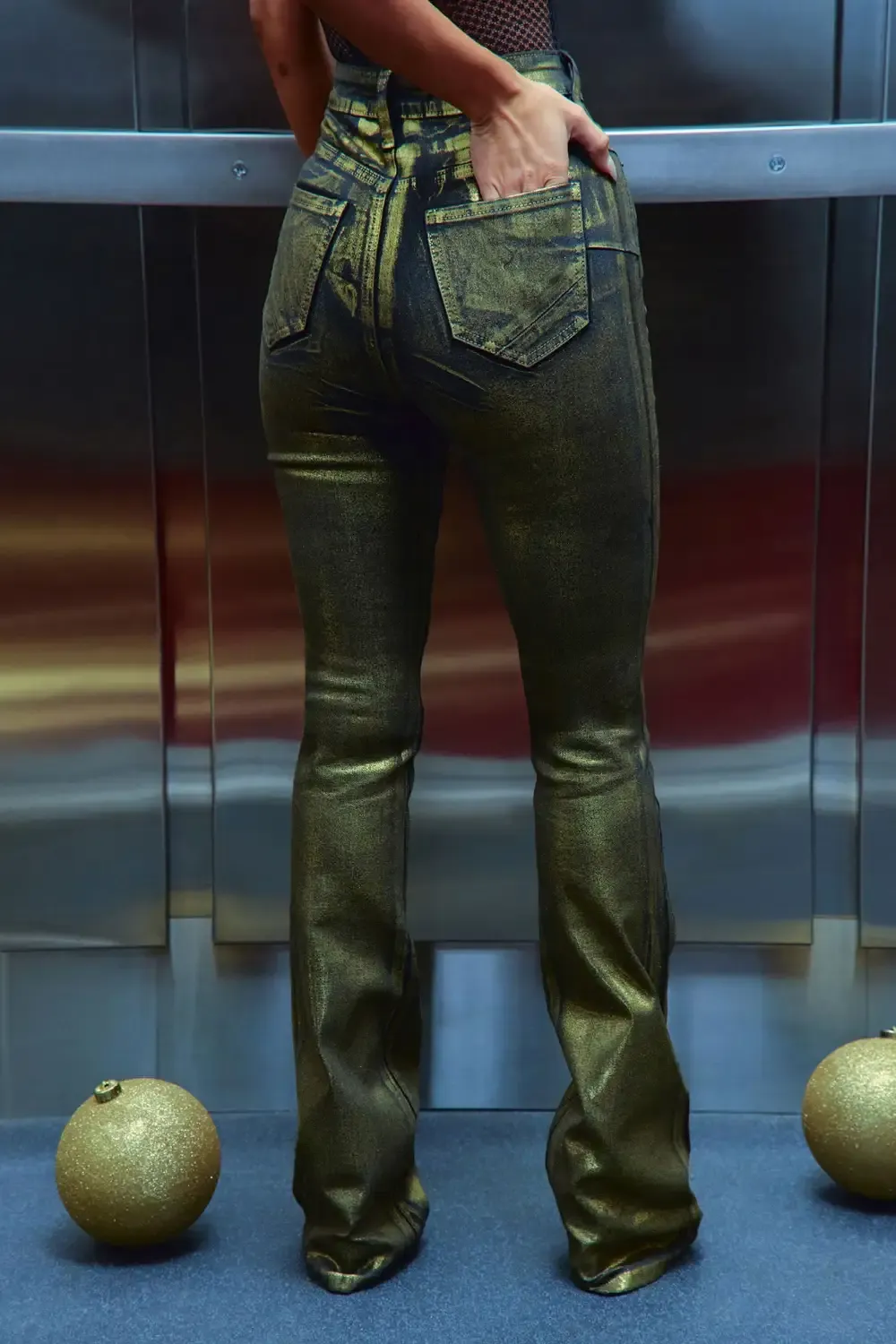So Golden Foil Print Stretch Bootcut Jeans - Black/Gold