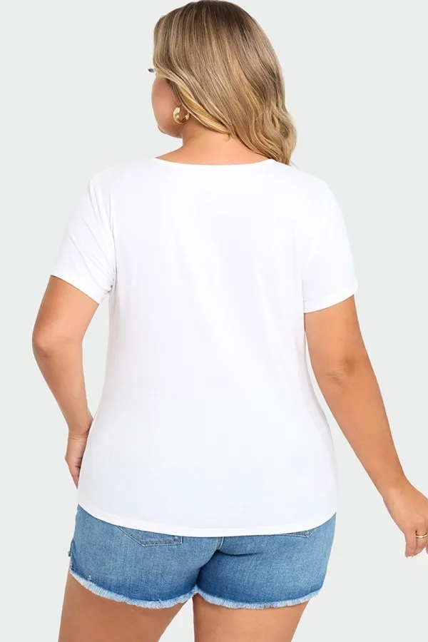 Plus Size White Short Sleeve Basic V-Neck Top