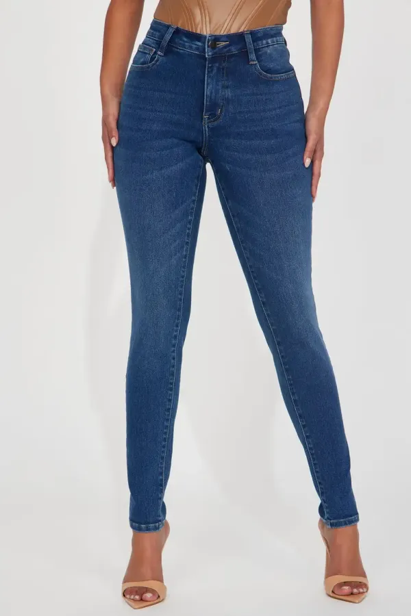 Tall Jet Lagged Mid Rise Stretch Skinny Jeans - Dark Wash