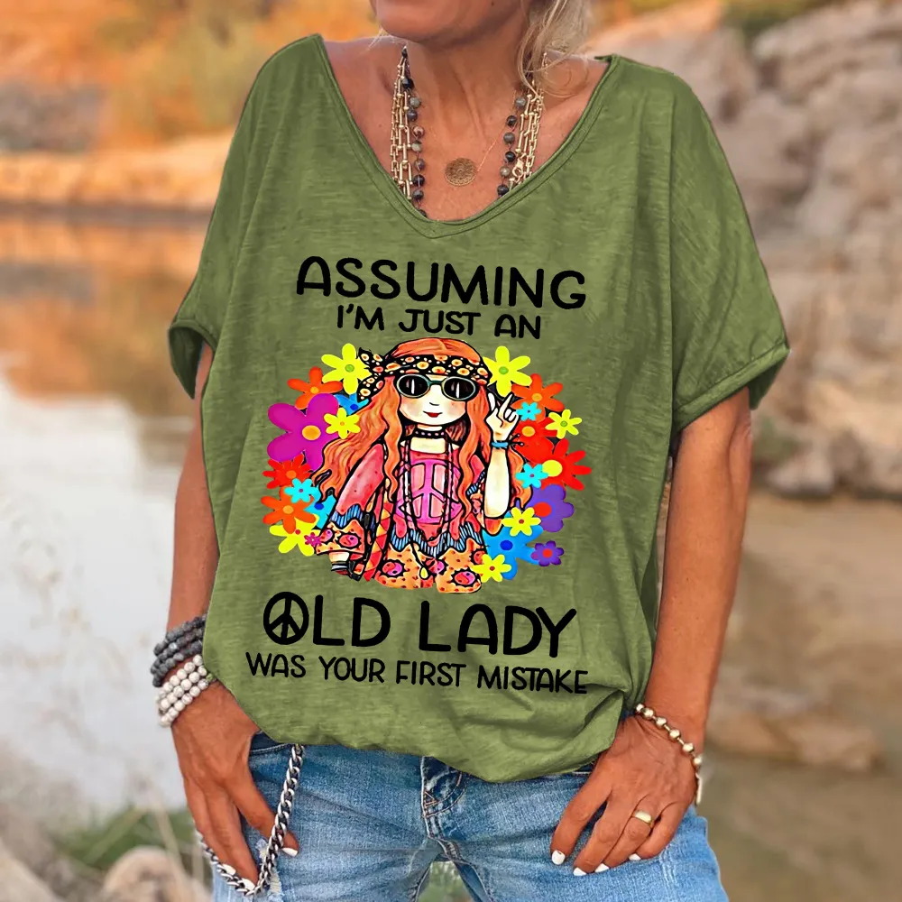 Custompupshirt Women's Funny Assuming I'm Just An Old Lady Was Your First Mistake Hippie Casual Shirts
