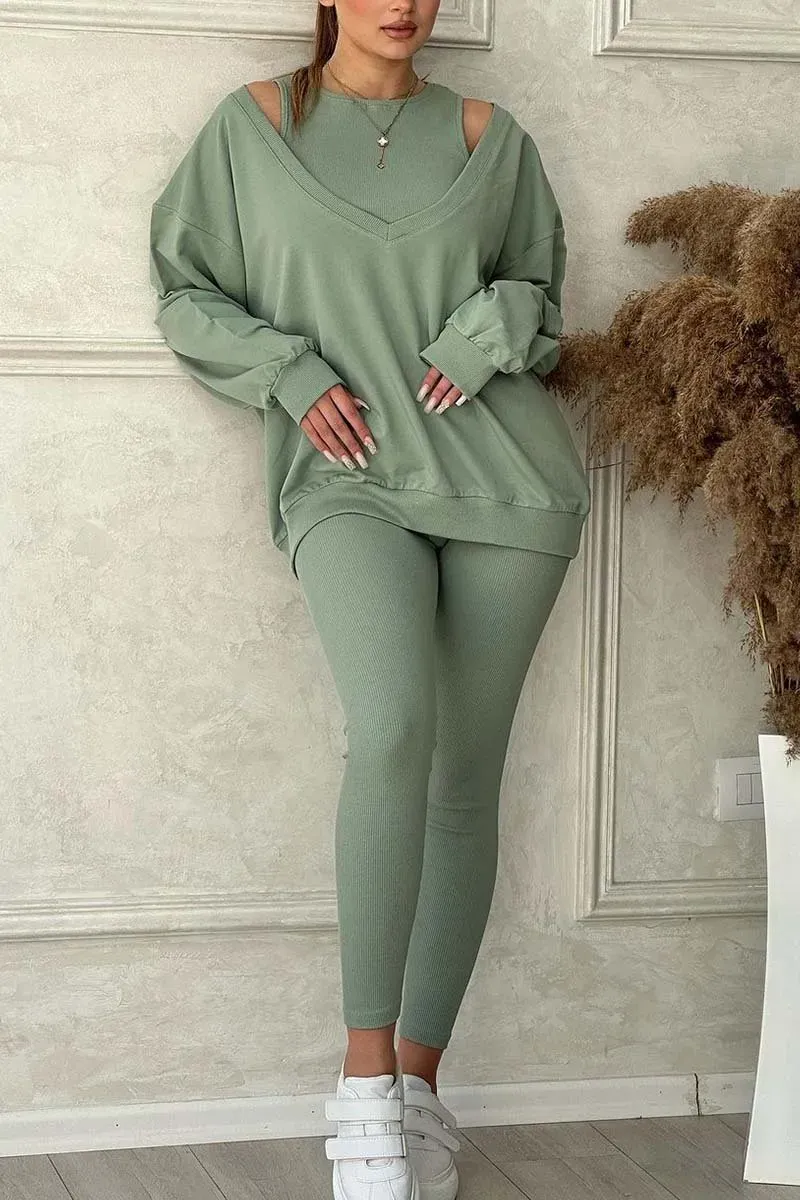 Women's casual sports solid color three-piece suit