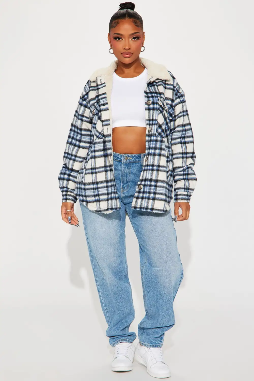 Down The Line Plaid Shacket - Blue/combo