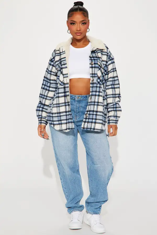 Down The Line Plaid Shacket - Blue/combo