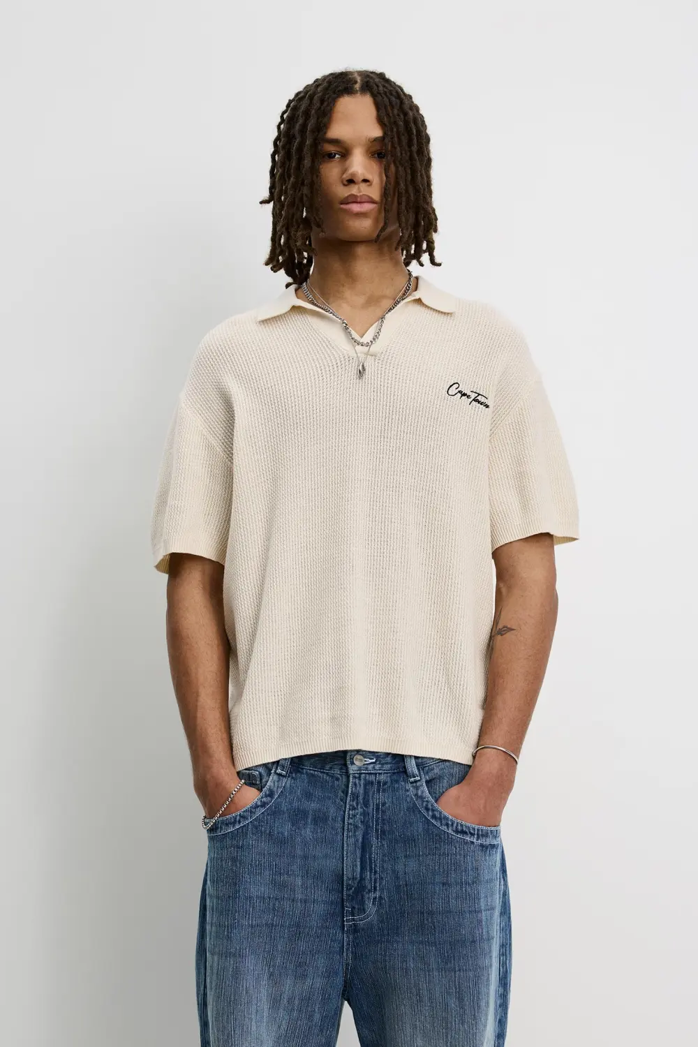 Textured striped polo shirt