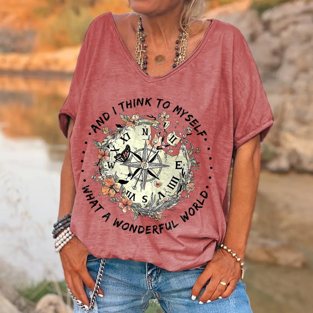 And I Think To Myself What A Wonderful World Printed Hippie T-shirt