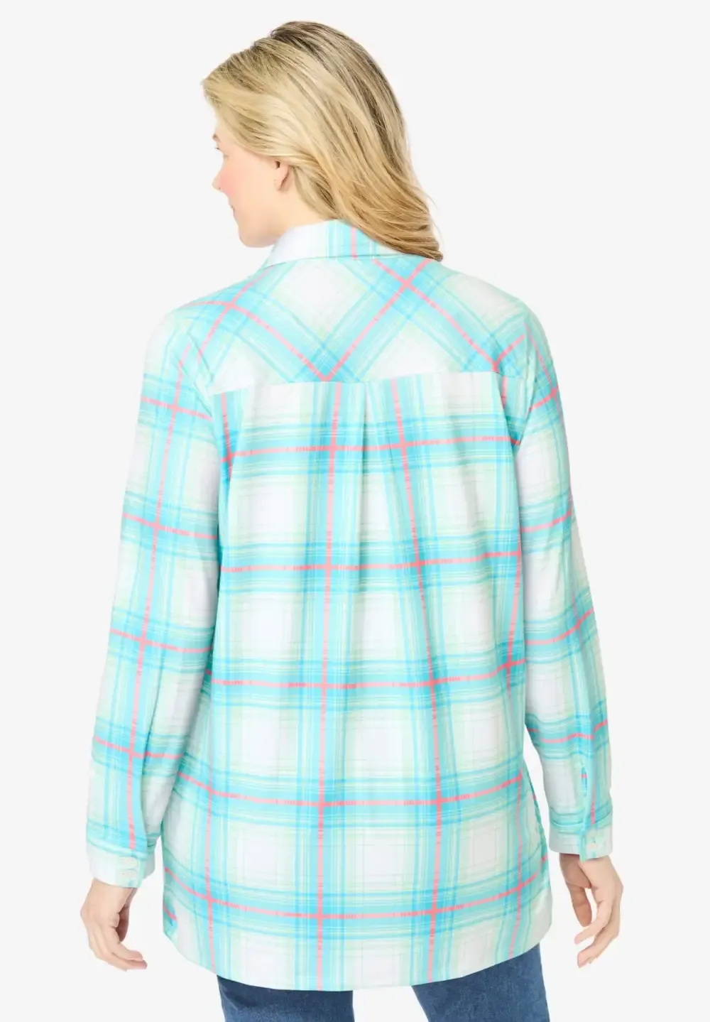 Plaid Knit Tunic With Collar