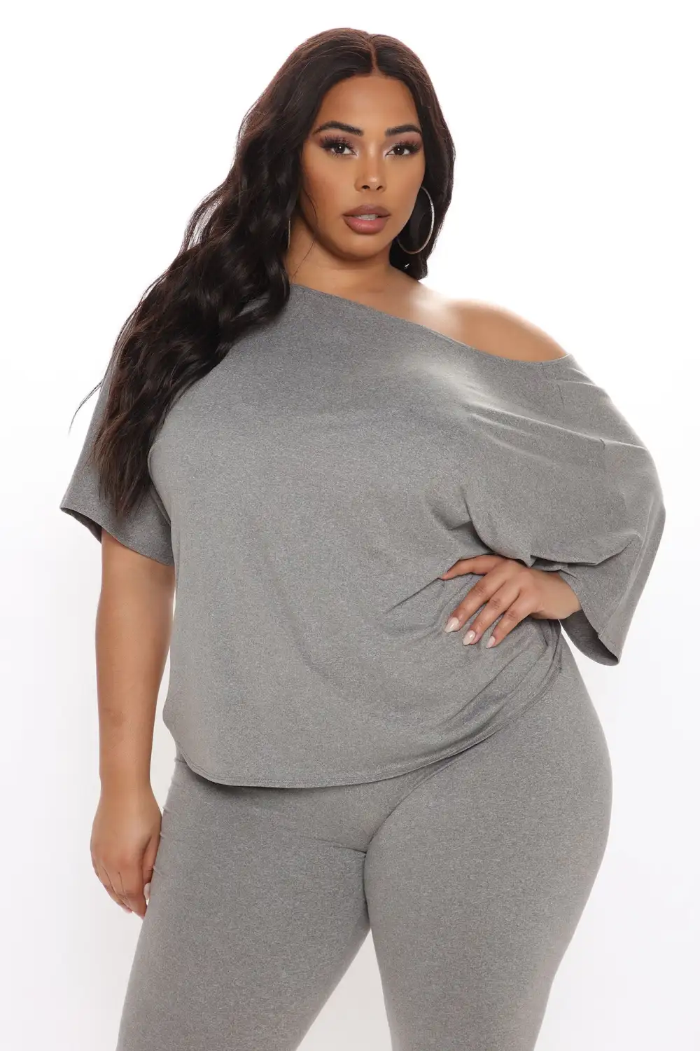 Don't Get This Twisted Short Sleeve Pant Set - Heather Grey
