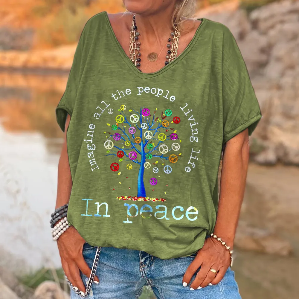 Imagine All The People Living Life In Peace Print Women's T-shirt