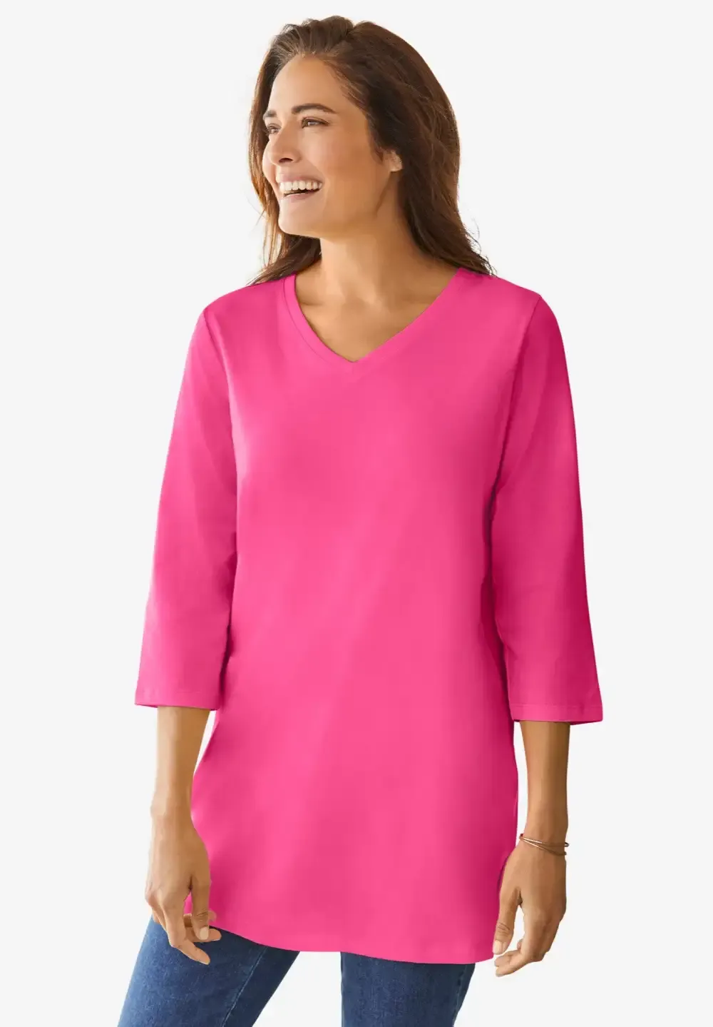 Perfect Three-Quarter Sleeve V-Neck Tunic