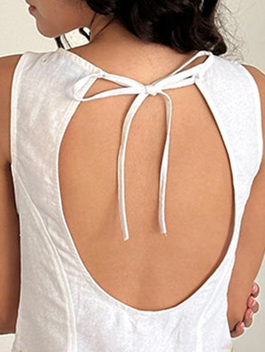 Open Back Mini Dress In Off White Linen