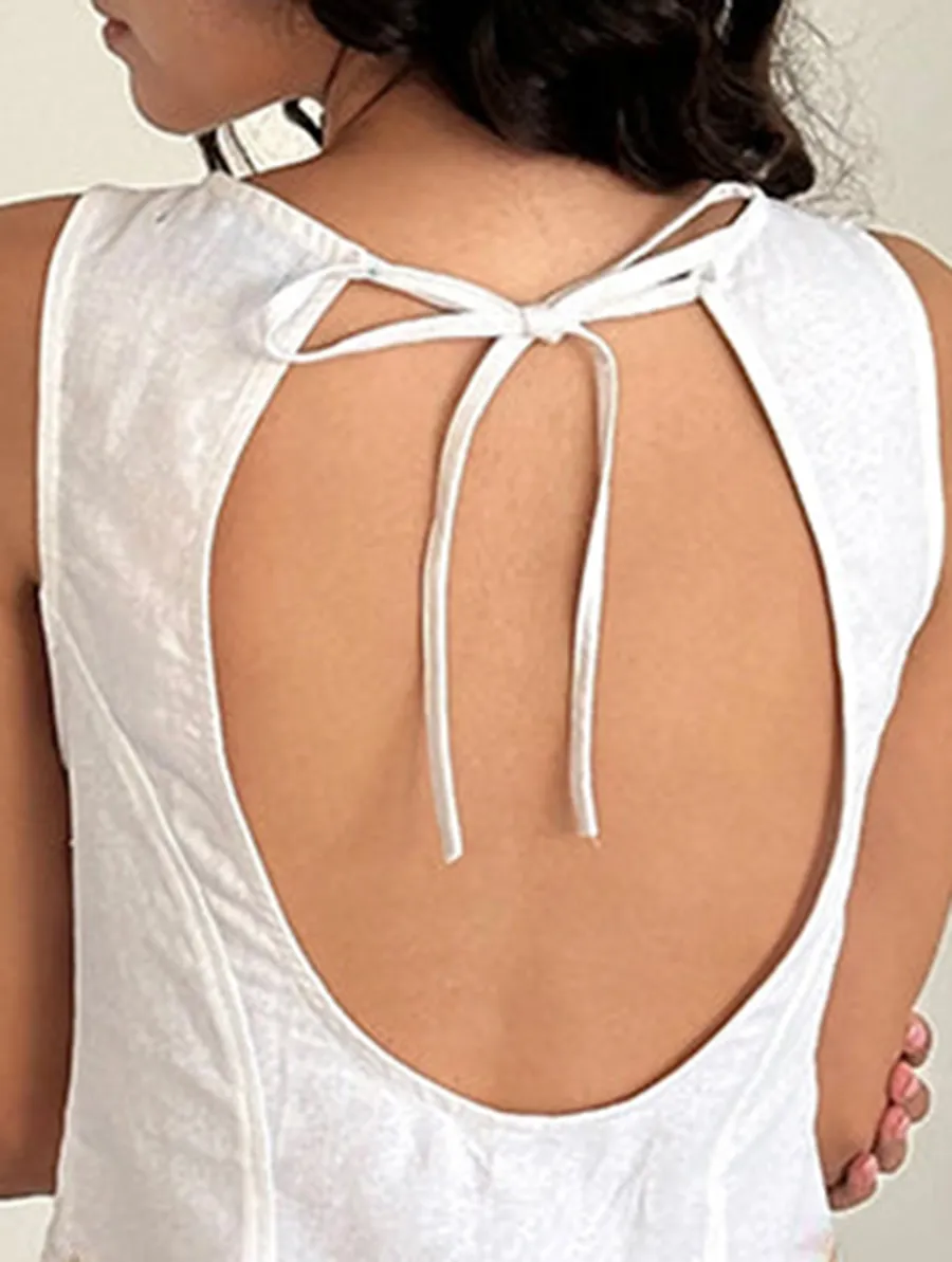 Open Back Mini Dress In Off White Linen