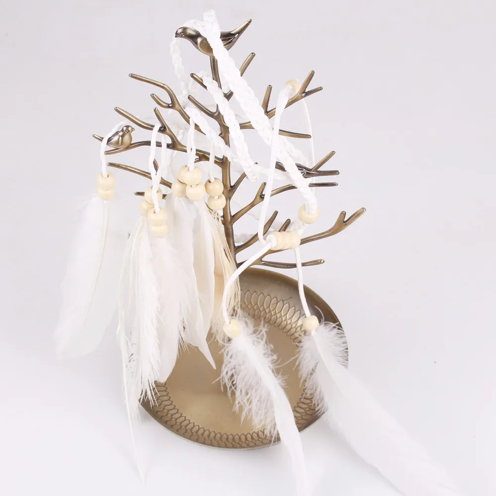 White Peacock Feather Holiday Bohemian Hair Band & Bracelet Set