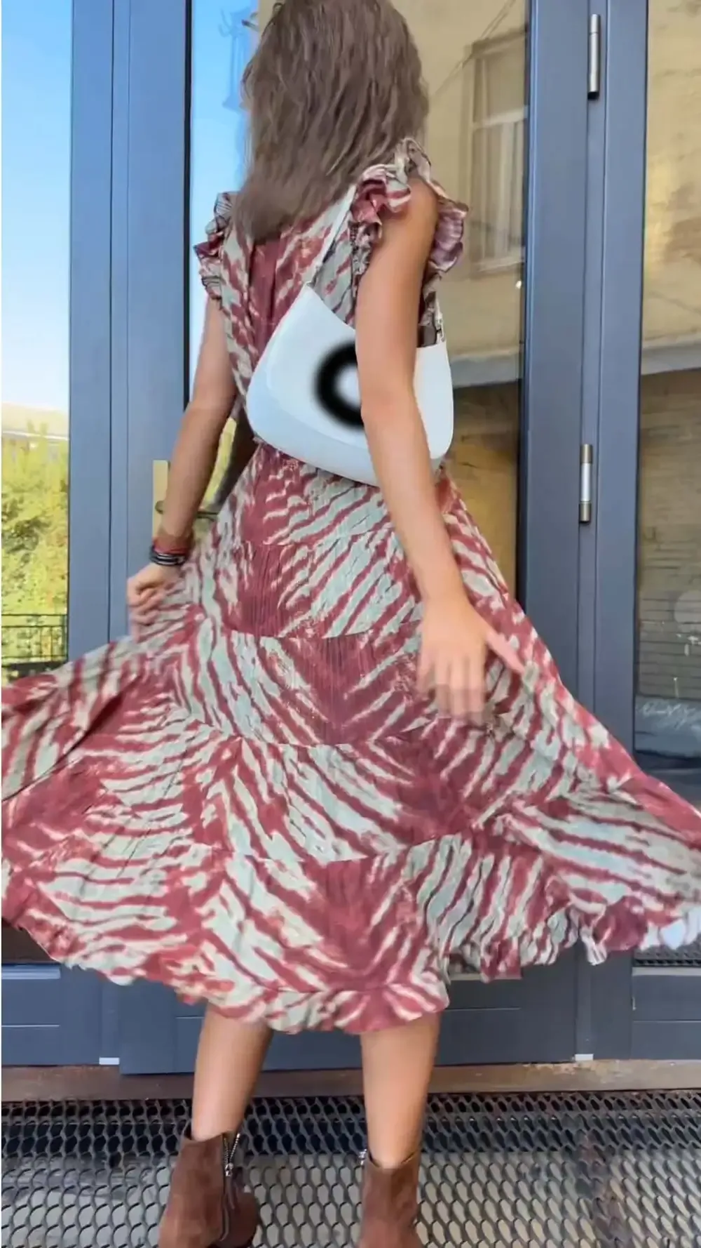 Women's Casual Tie-Dye Print Sleeveless Ruffle Dress
