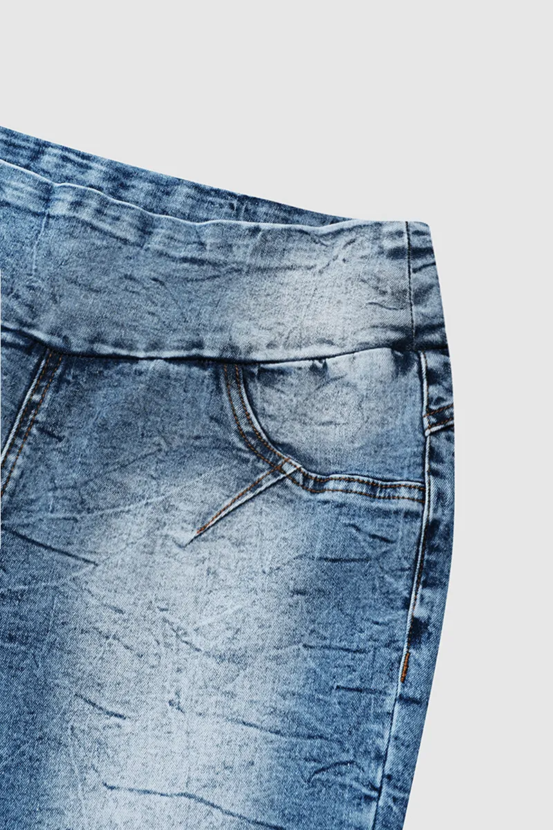 Wash Wide Waistband High Waist Denim Bermuda Shorts