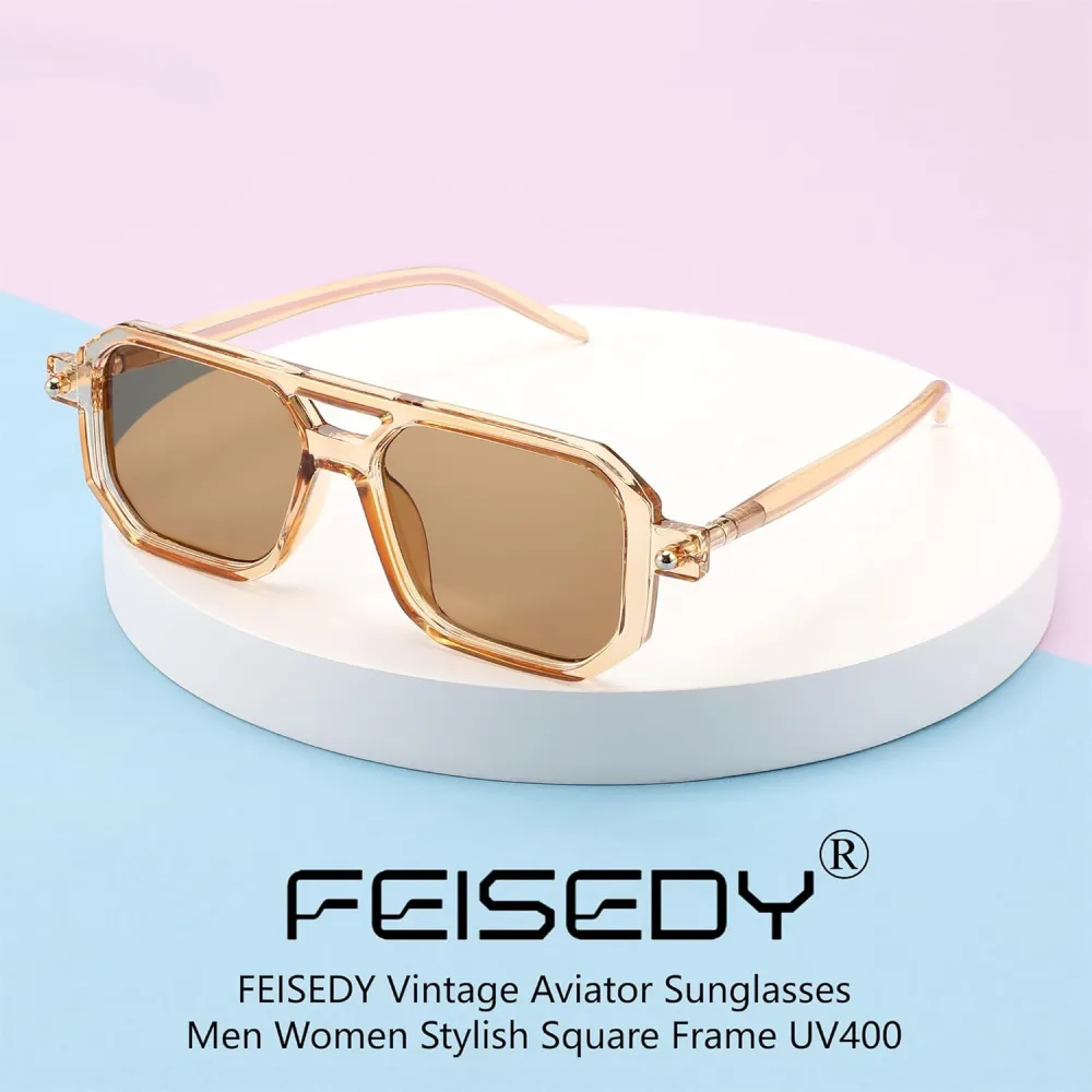 FEISEDY Vintage Square 70s Flat Aviator Sunglasses Women Men Classic Retro Stylish Frame UV400 Sunglasses B2622
