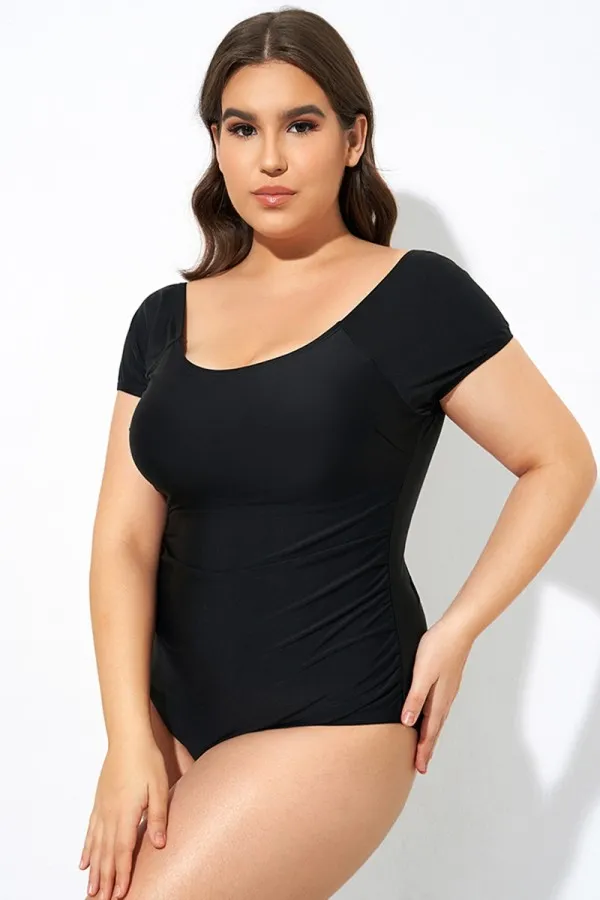 Green Check Modest Elastic One Piece Swimsuit
