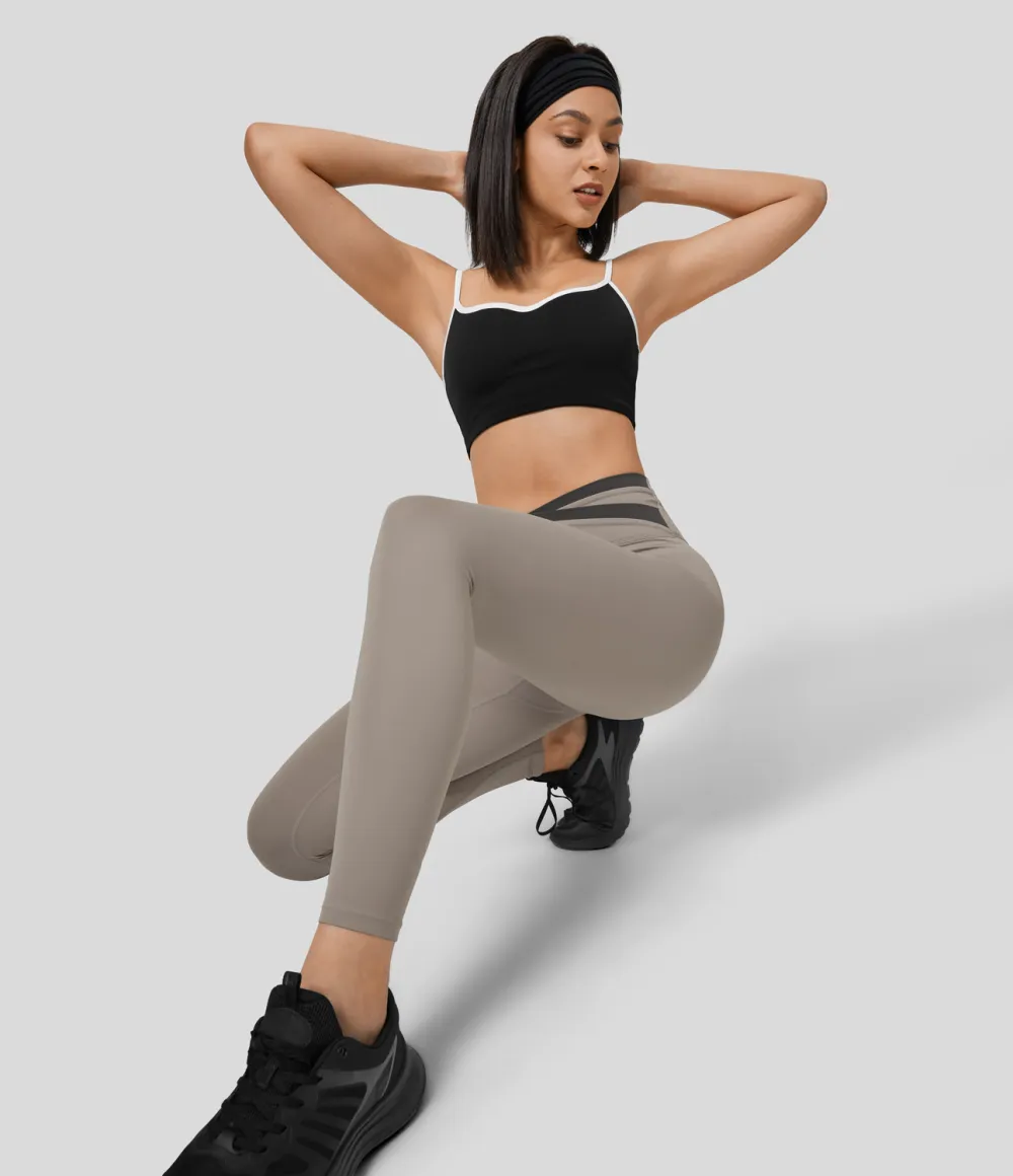 High Waisted Crossover Color Block 7/8 Yoga Leggings