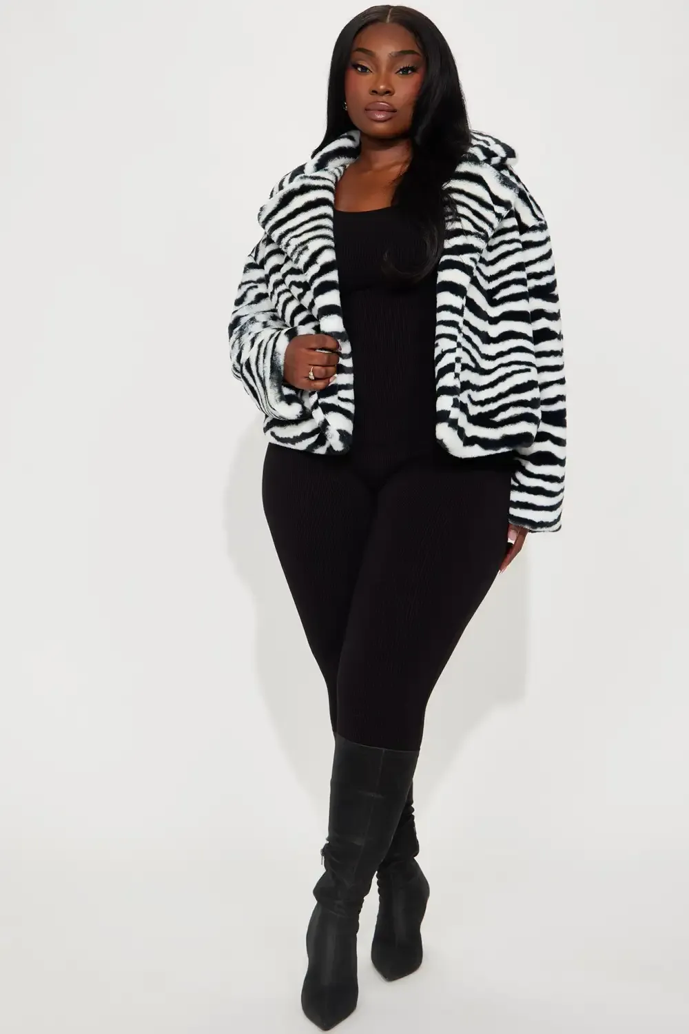 Katie Zebra Faux Fur Jacket - Black/combo