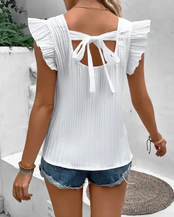 Women'S Solid Color Hollow Casual V-Neck Shirt