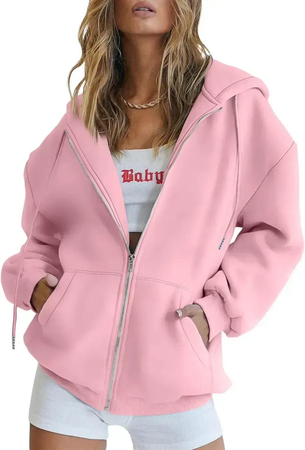 Women's Cute Hoodies Teen Girl Fall Jacket Oversized Sweatshirts Casual Drawstring Zip Up Y2K Hoodie with Pocket