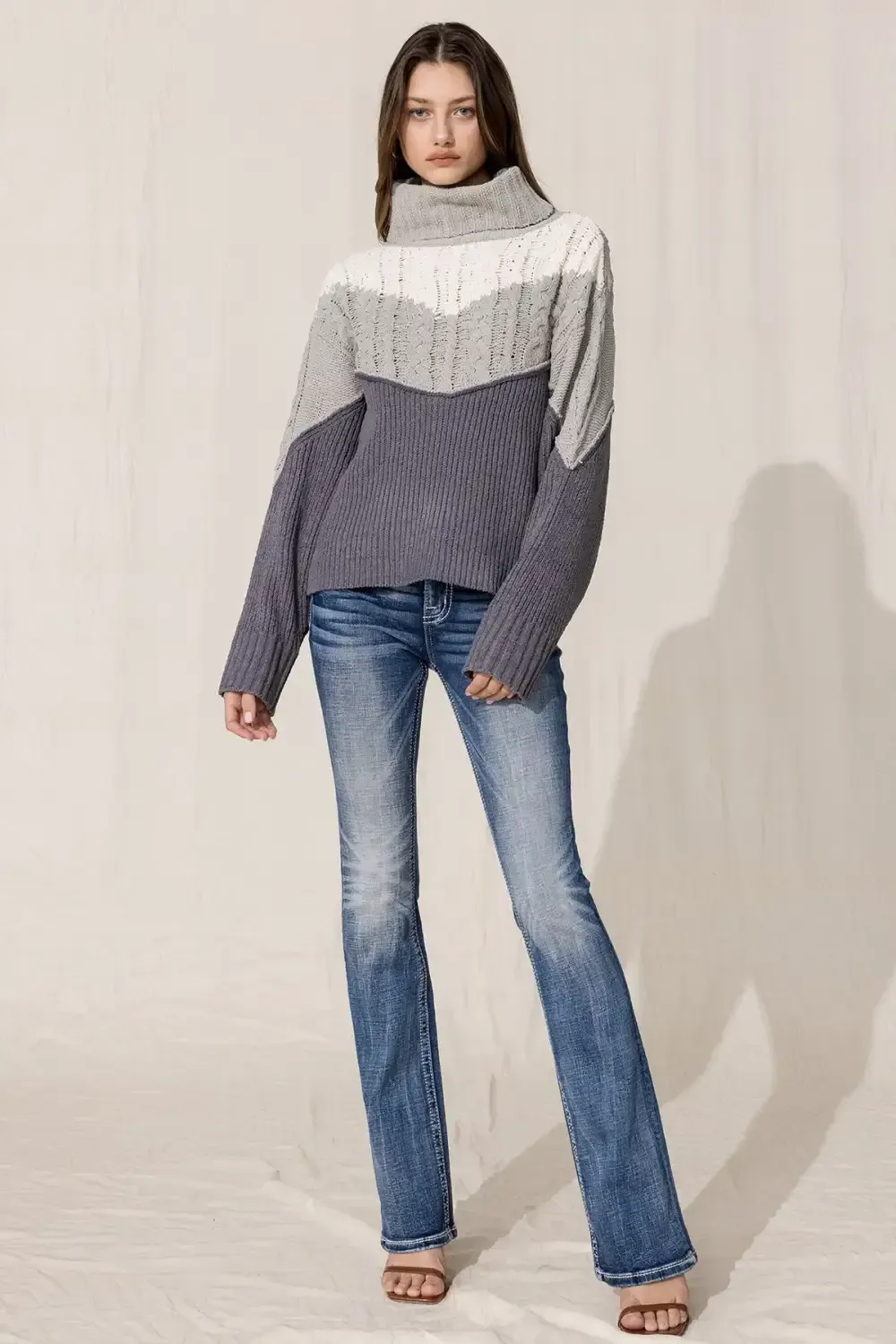 Color Blocked Turtleneck Sweater