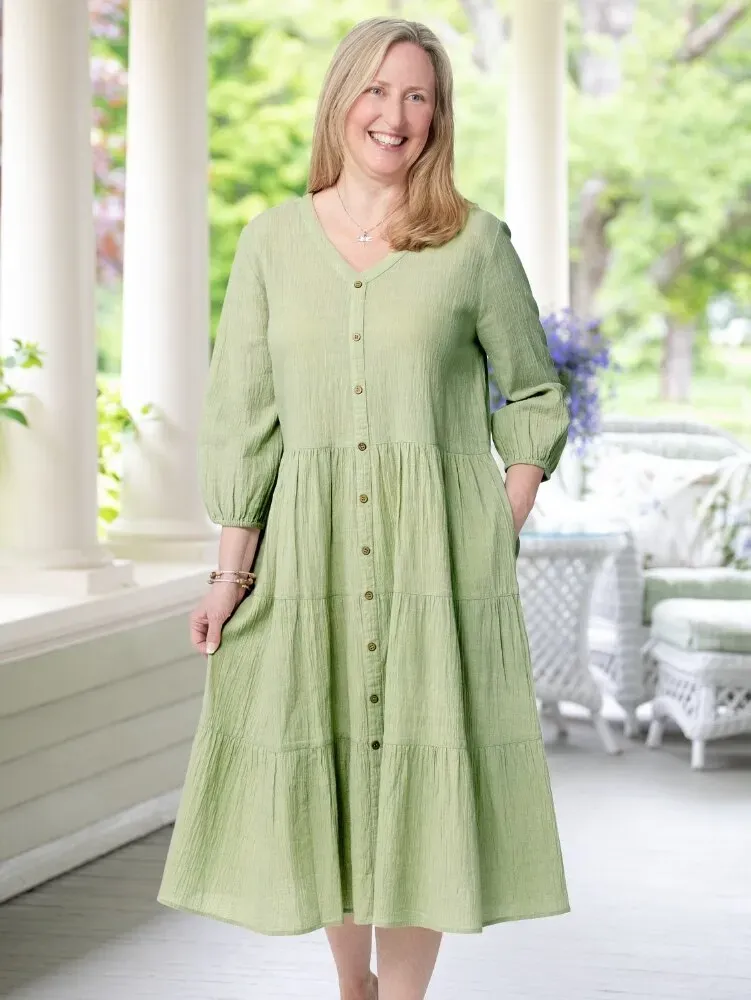 Ella Simone Triple-Tier Cotton Gauze Midi Dress