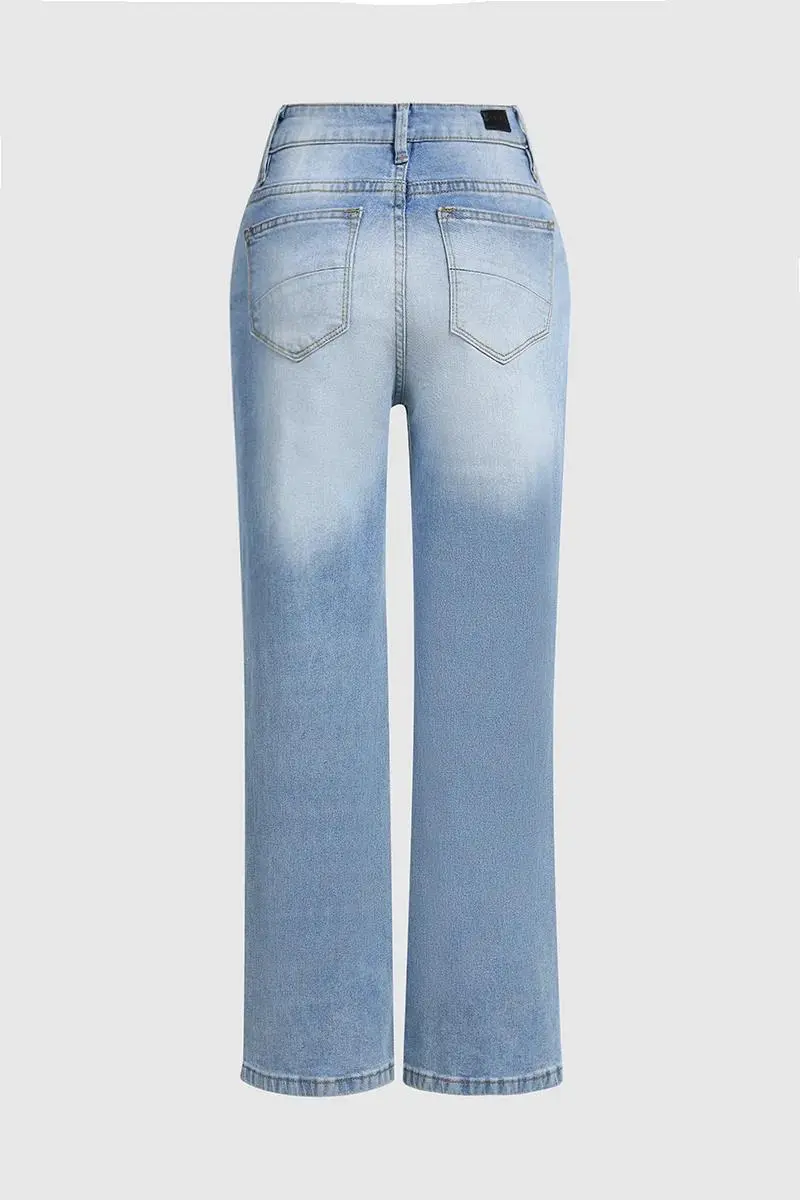 Button Fly Wide Leg Mid Rise Jeans Without Belt