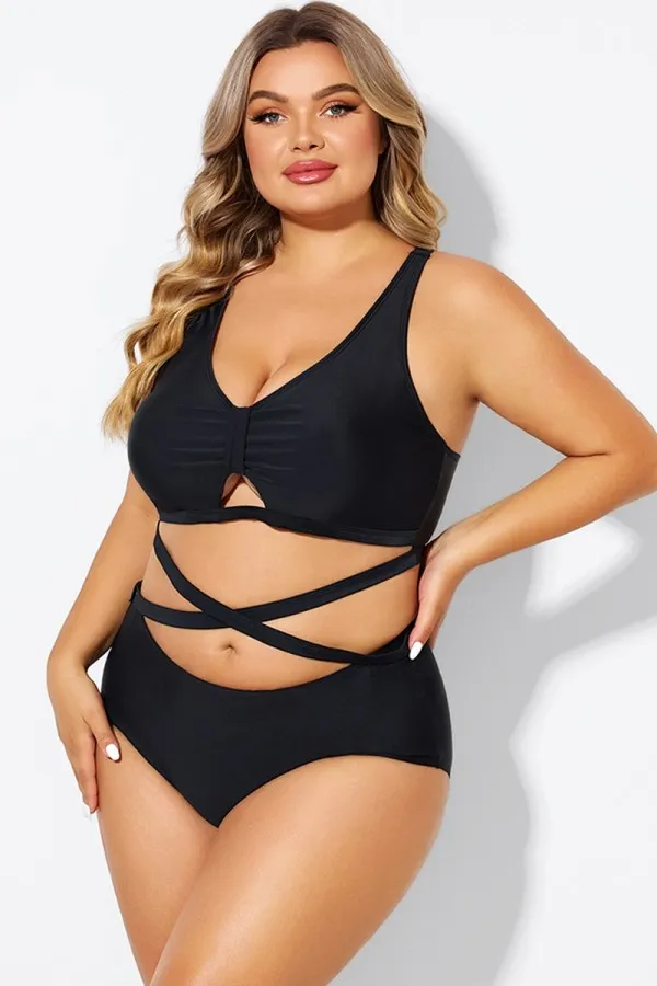 Black Plus Size With Adjustable Straps Sexy Bikini Top